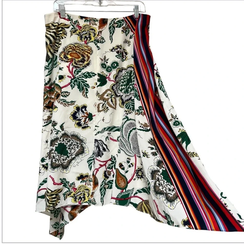 Tory Burch Marie Silk Skirt Floral Asymmetrical Handkerchief Midi Size 12 New